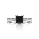 Black Princess & Round CZ Stone V Prong Wedding Ring