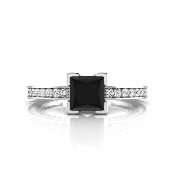 Black Princess & Round CZ Stone V Prong Wedding Ring