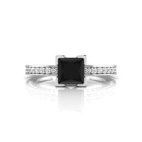Black Princess & Round CZ Stone V Prong Wedding Ring