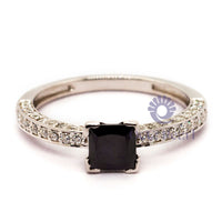 Black Princess & Round CZ Stone V Prong Wedding Ring