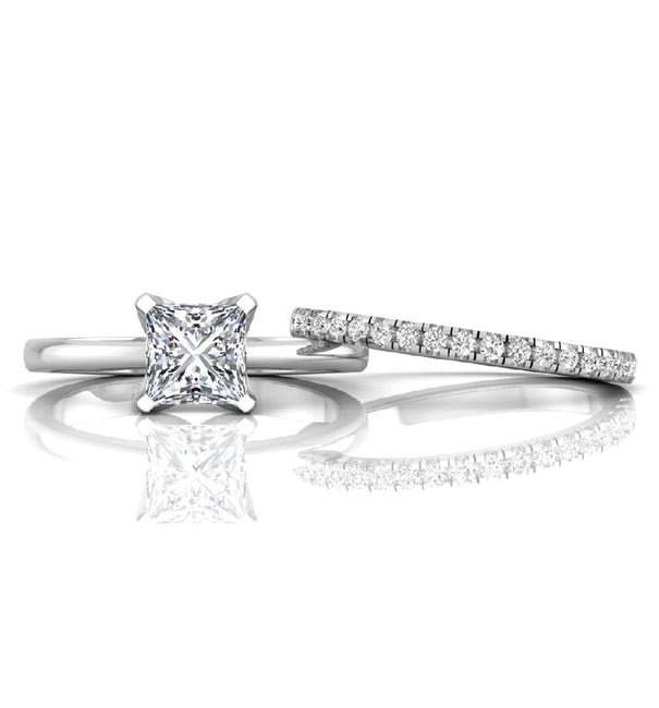 Princess Moissanite Solitaire Wedding Bridal Ring Set