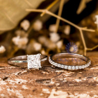 Princess Moissanite Solitaire Wedding Bridal Ring Set