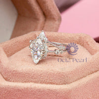 Marquise CZ Stone Double Band Chevron Ring