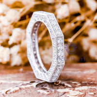 Round Moissanite Milgrain Octagon Shape Eternity Band