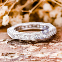 Round Moissanite Milgrain Octagon Shape Eternity Band