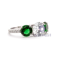 Green & White Round CZ Three Stone Wedding Ring