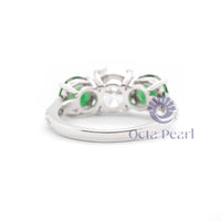 Green & White Round CZ Three Stone Wedding Ring