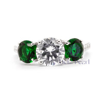 Green & White Round CZ Three Stone Wedding Ring