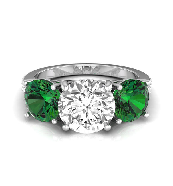 Green & White Round CZ Three Stone Wedding