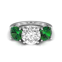 Green & White Round CZ Three Stone Wedding