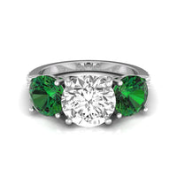 Green & White Round Cut CZ Three Stone Wedding Ring