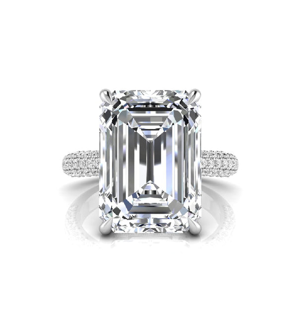 Emerald Cut Moissanite Hidden Halo Wedding Ring