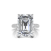 Emerald Cut Moissanite Hidden Halo Wedding Ring