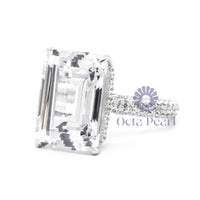 Emerald Cut Moissanite Hidden Halo Wedding Ring