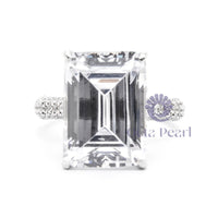 Emerald Cut Moissanite Hidden Halo Wedding Ring