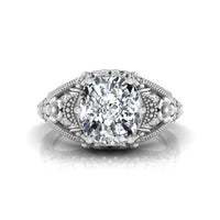Floral Leaf Motif Cushion Moissanite Art Deco Ring