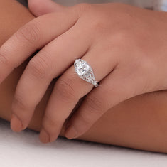 Floral Leaf Motif Cushion Moissanite Art Deco Ring - alternate view