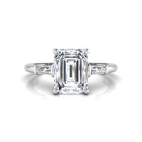 Emerald & Tapered Baguette CZ Three Stone Ring