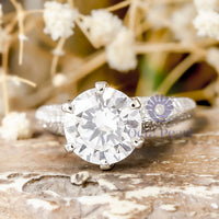 Round Cut Moissanite Knife Edge Engagement Ring