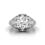 Round Moissanite Milgrain Filigree Art Deco Ring