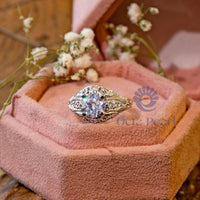 Round Moissanite Milgrain Filigree Art Deco Ring