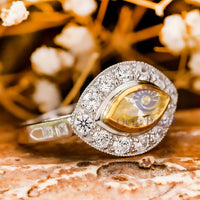 East West Marquise CZ Stone Bezel Set Halo Ring