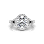 Oval Moissanite Halo Split Shank Ring For Womens