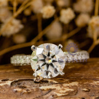 Round Moissanite Pave Basket Petite Hidden Halo Ring