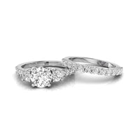 Round Moissanite Three Stone Wedding Ring Set