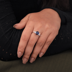 Blue Sapphire Oval With White Marquise & Round CZ Seven Stone Ring For Women - alternate view