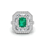 Green Emerald Cut CZ Stone Triple Halo Party Wear Ring