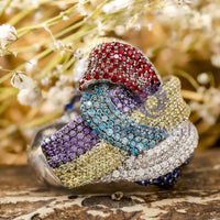 Multi Color Round Cut CZ Stone Designer Knot Cocktail Ring For Party Wear