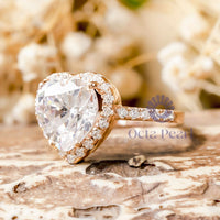 Heart Shape CZ Stone Halo Engagement Ring