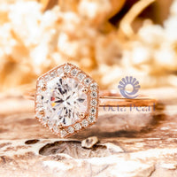 Round Moissanite Hexagon Shape Halo Promise Ring