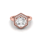 Round Moissanite Hexagon Shape Halo Promise Ring