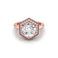 Round Moissanite Hexagon Shape Halo Promise Ring