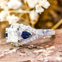 Princess & Pear CZ Three Stone Art Deco Ring