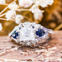 Princess & Pear CZ Three Stone Art Deco Ring