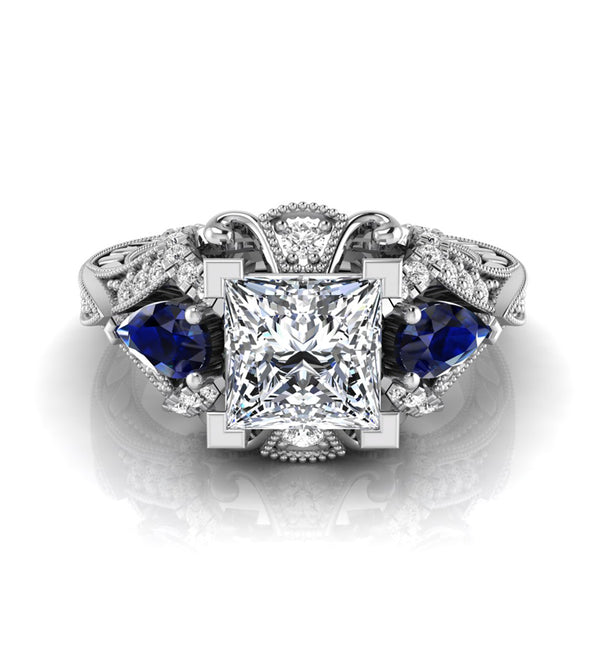 CZ Three Stone Art Deco Ring