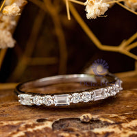 Baguette & Round CZ Stone Dainty Half Eternity Band