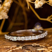 Baguette & Round CZ Stone Dainty Half Eternity Band