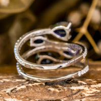 Blue Pear & Oval Stone Bypass Shank Finger Wrap Ring