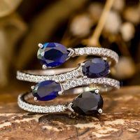 Blue Pear & Oval Stone Bypass Shank Finger Wrap Ring