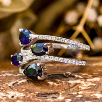 Blue Pear & Oval Stone Bypass Shank Finger Wrap Ring