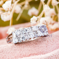 Baguette & Round CZ Stone Half Eternity Band