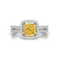 Yellow Cushion Cut Double Band Engagement Ring