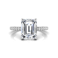 Emerald & Round Moissanite Hidden Halo Ring For Women