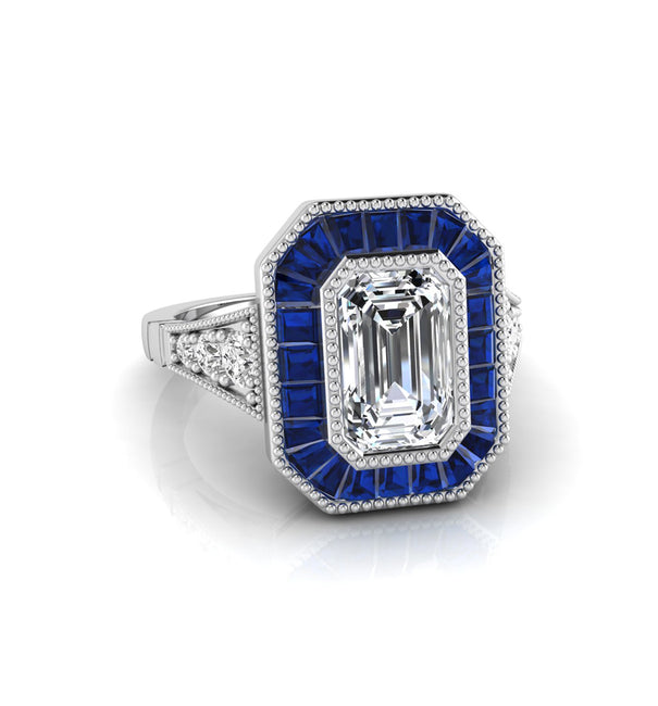 emerald cut CZ stone victorian ring