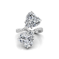 Bypass Shank Two Heart CZ Stone Party Wear Ring For Women