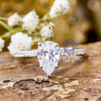 Pear With Round Cut Moissanite Delicate Solitaire Engagement Ring